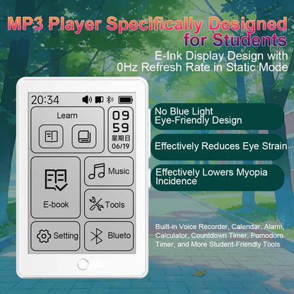 Famue BF07 E-Ink MP3 Player - 2.7" Mini E-Book Reader with Bluetooth 5.4 and FM Radio