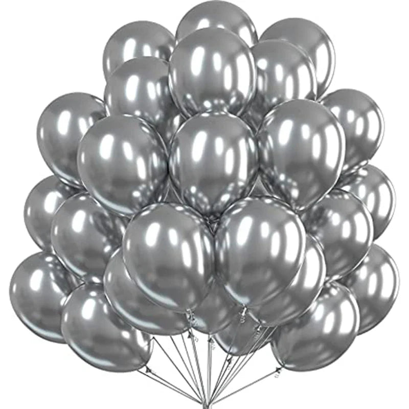 12 Inch Color Metal Confetti Balloons - Gold and Silver Round Latex Balloons for Anniversary, Wedding, and Birthday Party Decor
