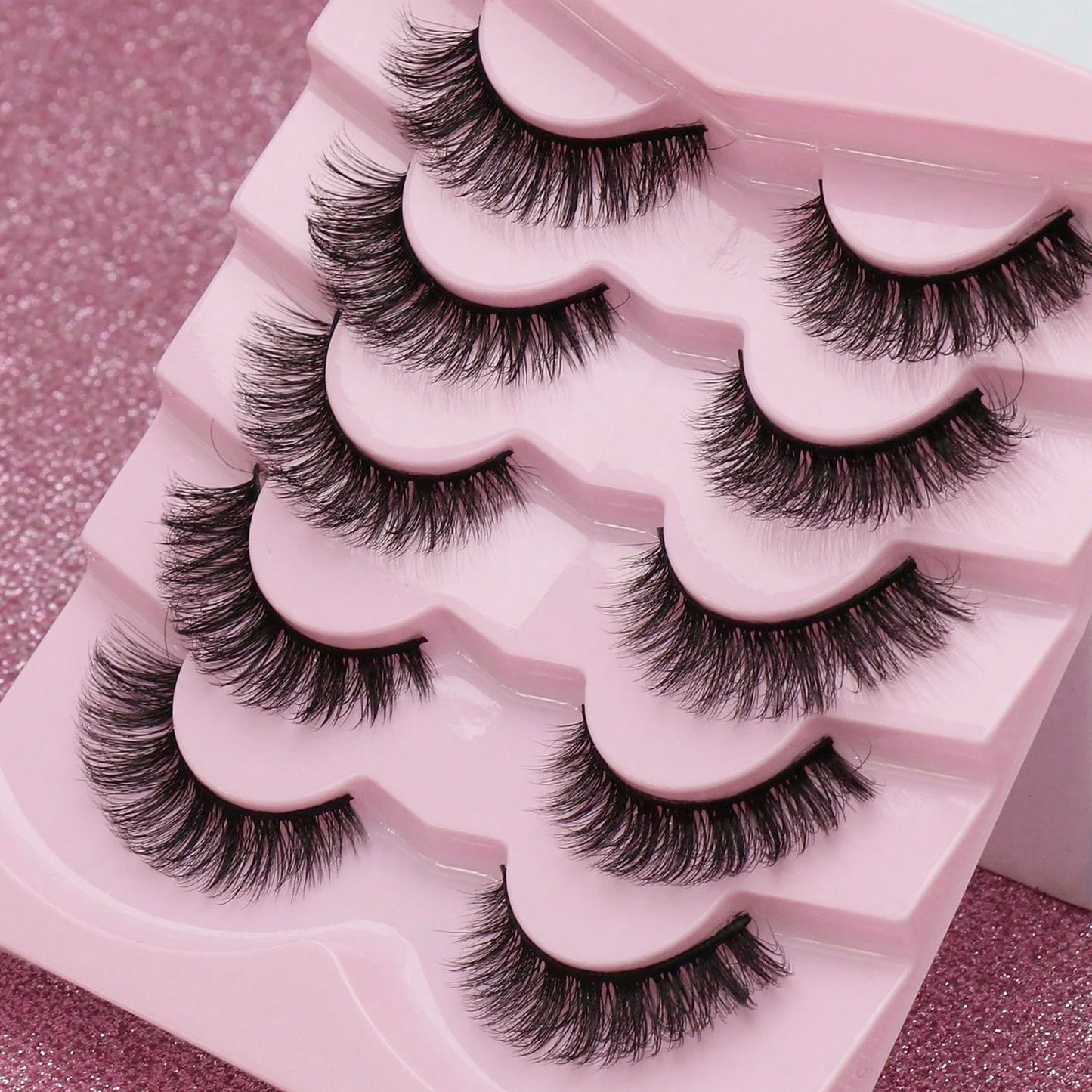 5 Pairs Cat Eye Faux Mink Eyelashes – Winged Long Natural Manga Style False Lashes Makeup Set