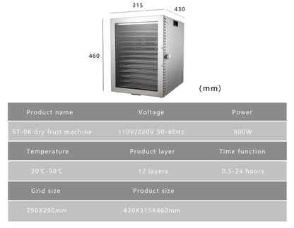 220V/110V Commercial Food Dehydrator – Stainless Steel Fruit & Vegetable Dryer for Snacks