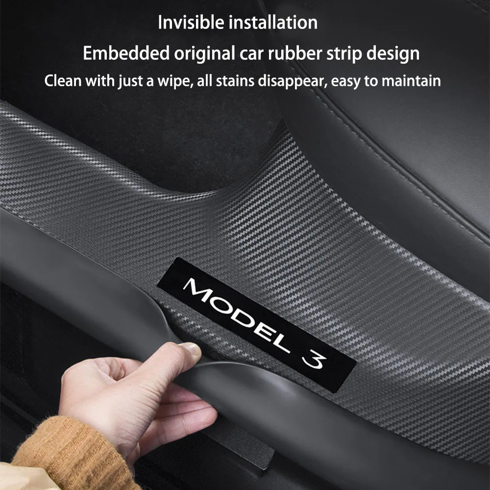 2/4/8Pcs Door Sill Protectors for Tesla Model 3 Highland 2024 – ABS Front & Rear Threshold Anti-Kick Guard Waterproof Strips