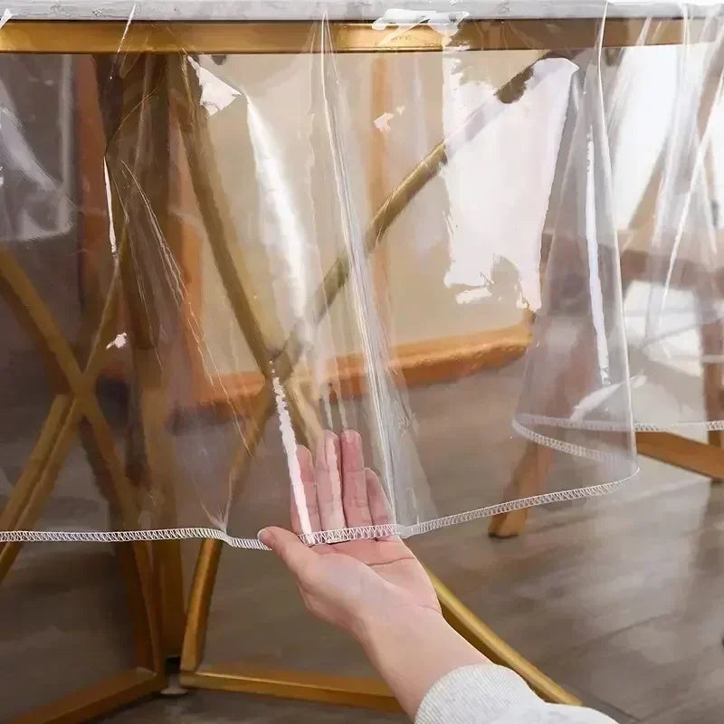 Waterproof Transparent Table Protector – Oil-Resistant PVC Tablecloth with Lock Edge, Stain-Proof & Wipeable Decorative Cover