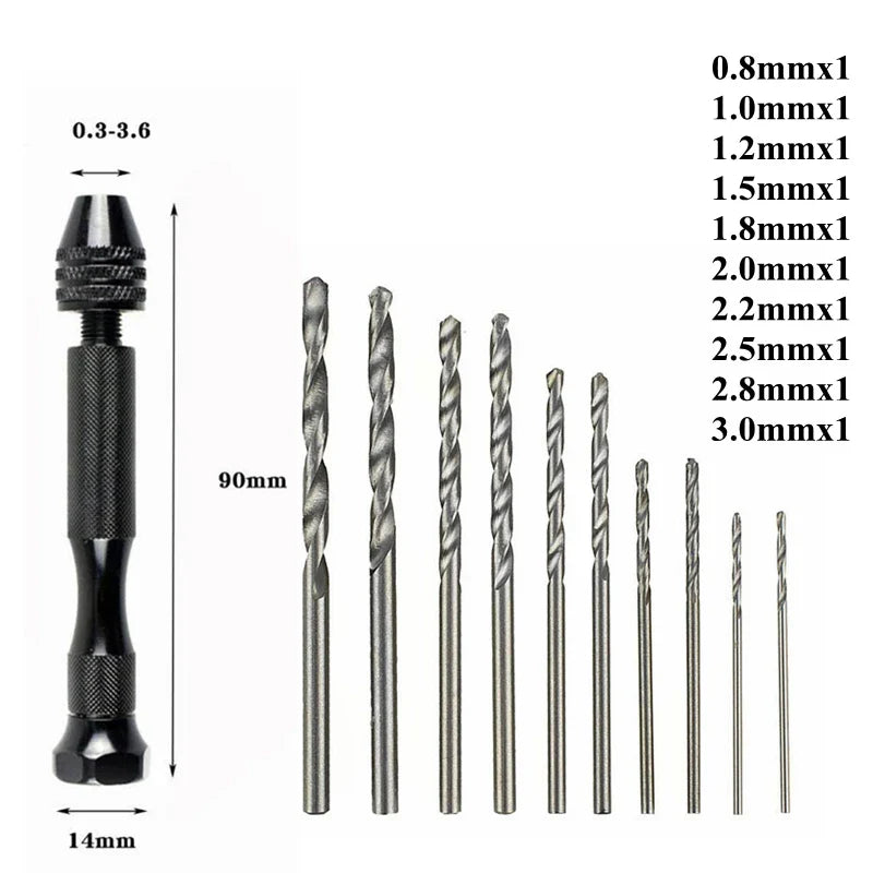 Mini Aluminum Hand Drill with Keyless Chuck – HSS Steel Twist Drill Bit for Woodworking & Manual Drilling