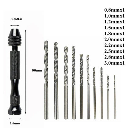Mini Aluminum Hand Drill with Keyless Chuck – HSS Steel Twist Drill Bit for Woodworking & Manual Drilling
