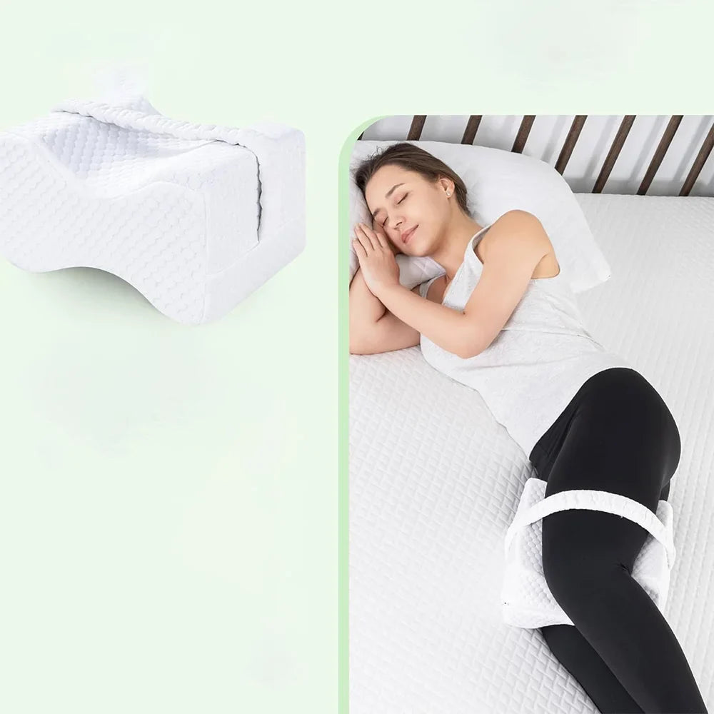 Memory Foam Knee Pillow for Side Sleepers – Soft Leg Support Cushion with Adjustable Straps