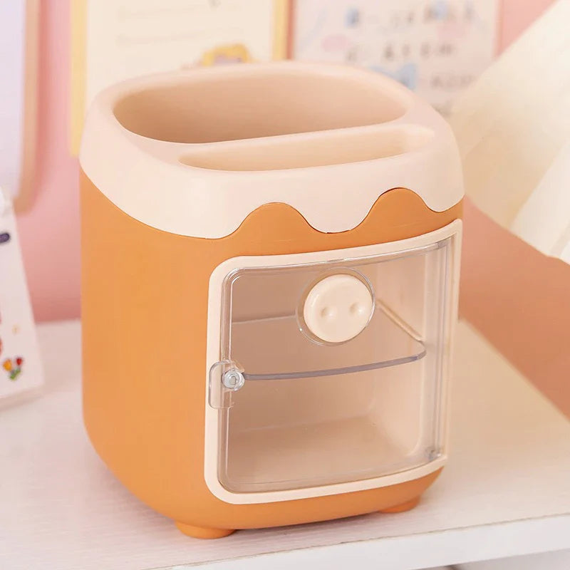 Cartoon Cute Desktop Storage Box – Large Capacity Pencil Holder & Multi-Functional Organizer for Student Stationery & Makeup Brushes