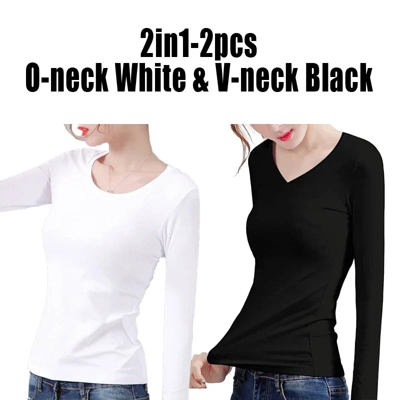 Women’s Thermal Velvet Long Sleeve Shirt - O Neck Slim Fit Cropped Bottoming Top for Winter Warmth