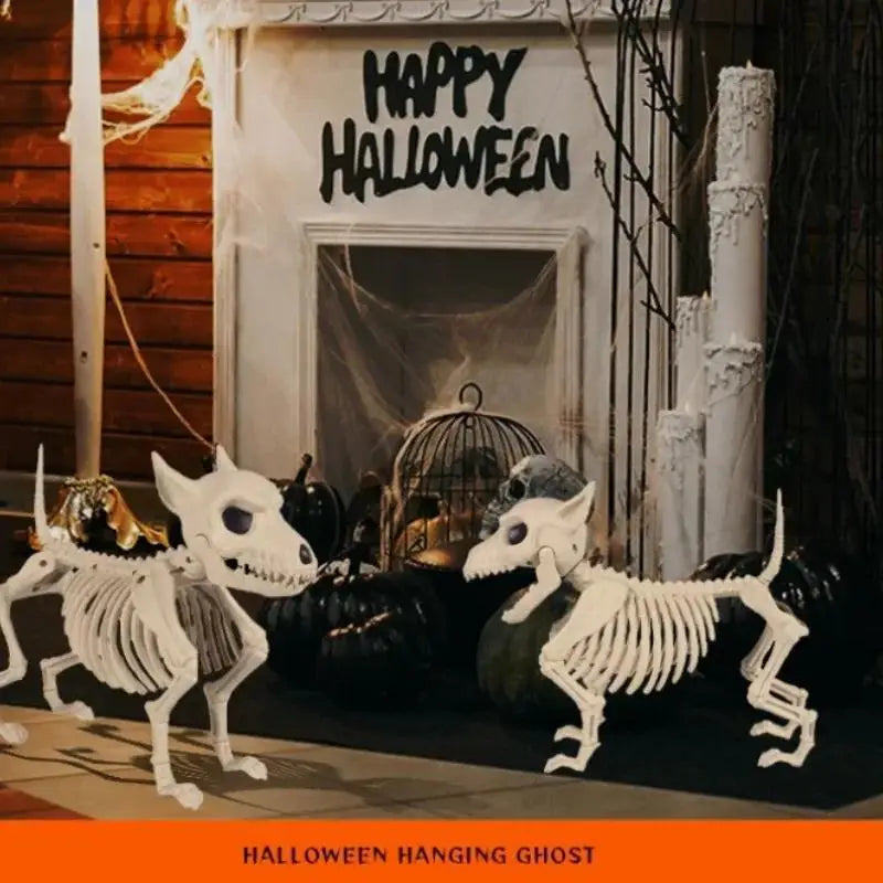 Halloween Little Wolf Skeleton Decoration – Creative Animal Skeleton Ornament for Indoor Outdoor Home & Garden Decor