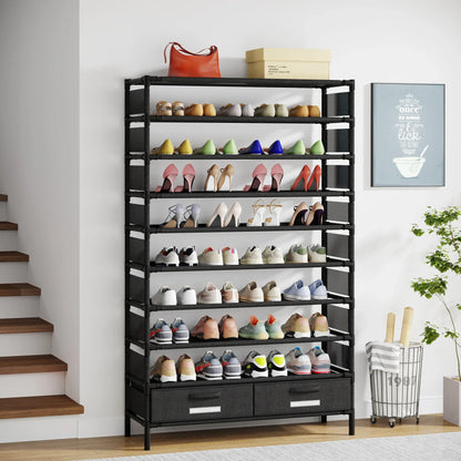 Tribesigns 10-Tier Shoe Rack Organizer – Vertical Shoe Shelf with 4 Drawer Bins, Holds 32 Pairs for Closet & Entryway