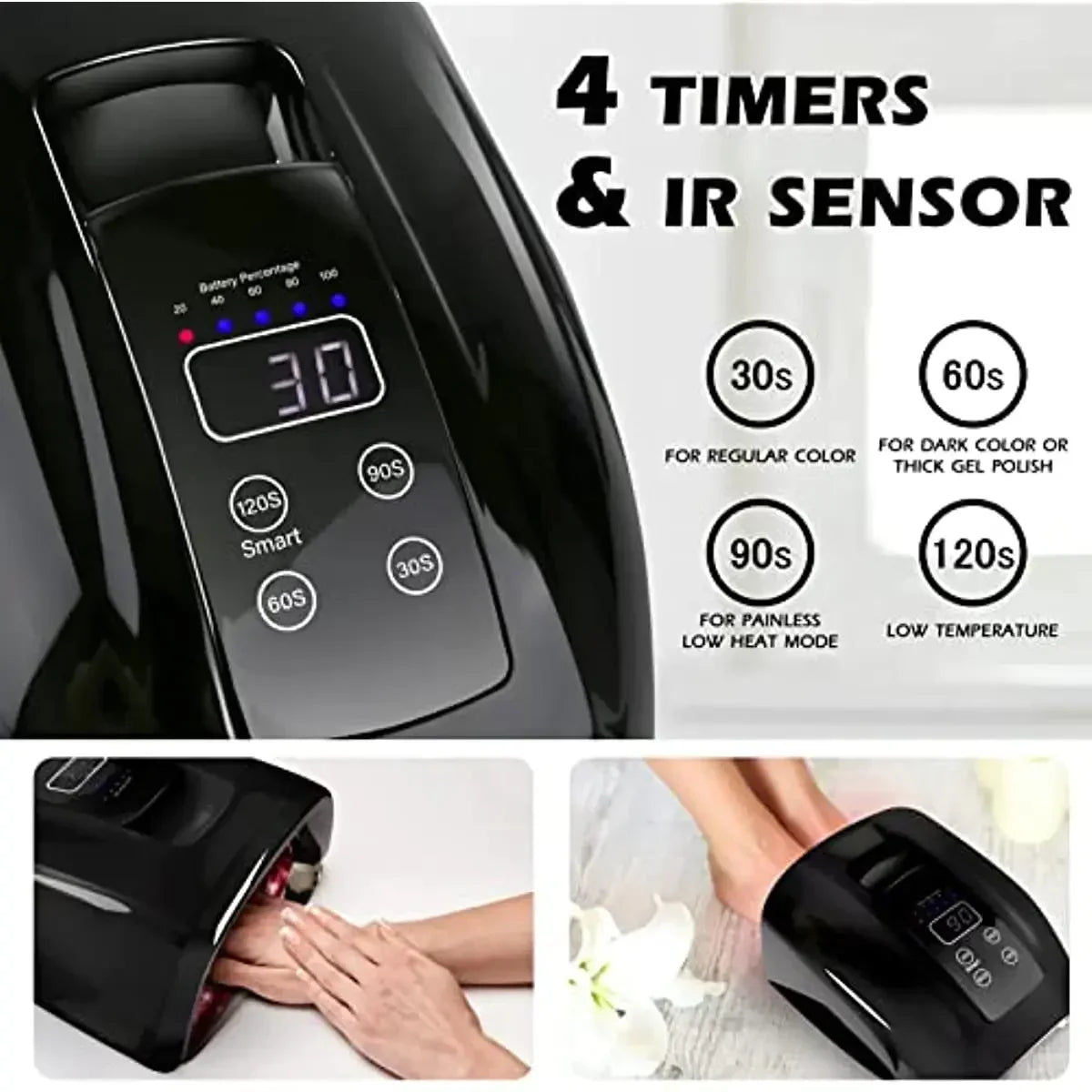 90W Rechargeable Nail Lamp – Cordless LED UV Light for Acrylic Nails, Wireless Manicure Machine with Mirror Bottom