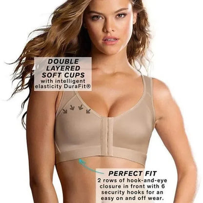 Front Closure Posture Corrector Push Up Bra – Shockproof Sports Support Vest for Women, Lift Up Cross Back Fitness Underwear