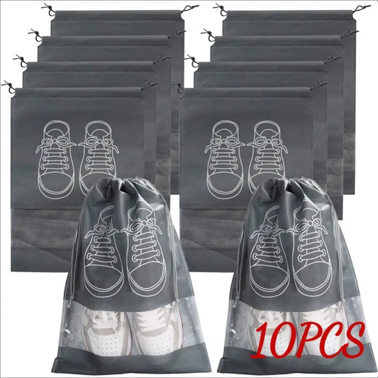10-Pack Shoe Storage Organizer Bags: Non-Woven Travel Portable Closet Bag with Waterproof Pockets - Transparent Hanging Bag for Clothing