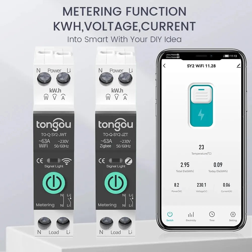 TUYA WiFi/ZigBee Smart Circuit Breaker – MCB with Over Current & Under Voltage Protection, Power Metering, 1-63A Remote Control Switch