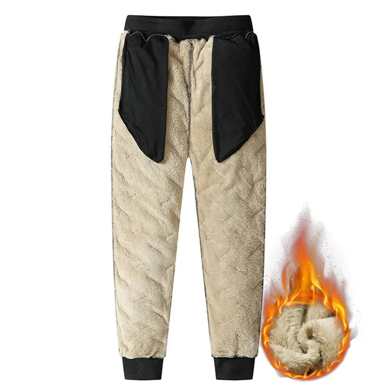 Winter Sweatwear for Men - Plush Thick Fleece Sweatpants, Lambswool Thermal Trousers, Waterproof & Windproof Cotton Casual Pants
