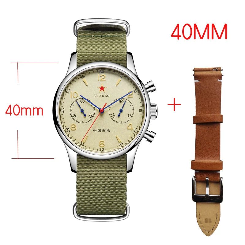 40mm 1963 Pilot Aviation Mechanical Chronograph — Original Seagull ST1901 Movement Men's Sapphire Vintage Watch