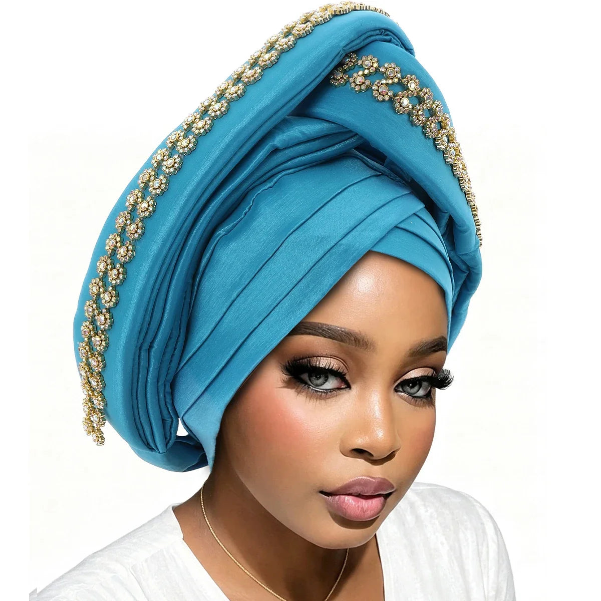 Luxury Diamond African Turban Headtie - Nigerian Auto Gele Head Wrap for Women, Wedding & Party Headpiece