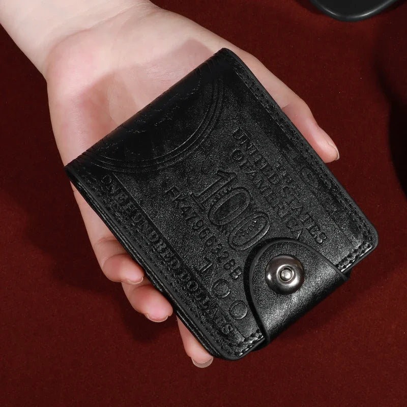 Men’s Leather Wallet with 100 Dollar Pattern — Large Capacity Card Holder Purse Bag