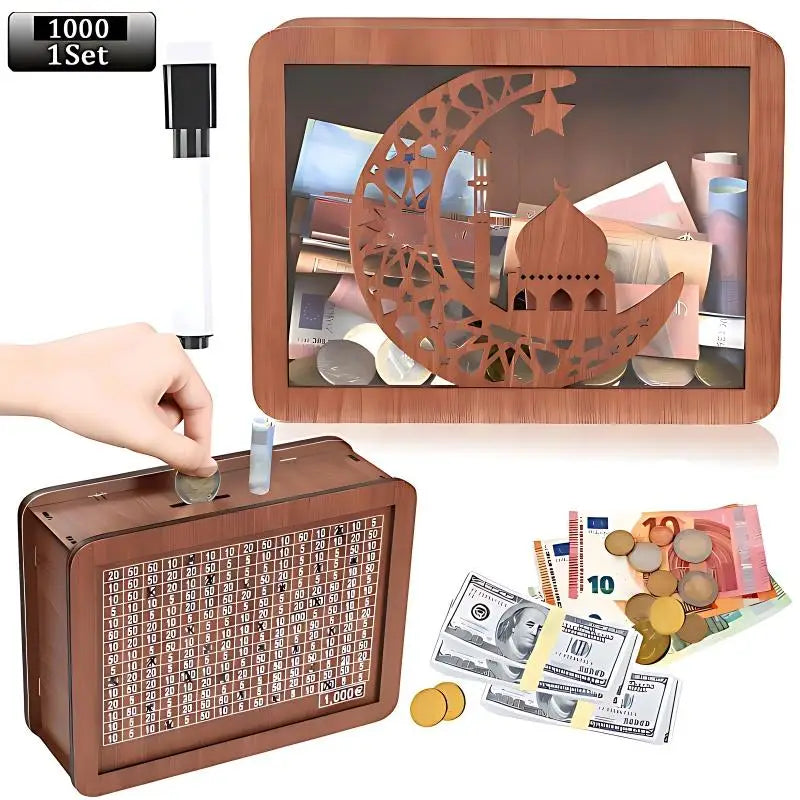 Handmade Natural Wooden Piggy Bank – Decorative Money Box with Savings Counter for Kids & Adults
