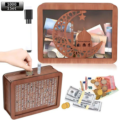 Handmade Natural Wooden Piggy Bank – Decorative Money Box with Savings Counter for Kids & Adults