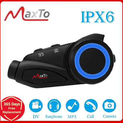 MAXTO M3 Motorcycle Helmet Bluetooth Headset — 1080P WiFi Video Recorder, Waterproof Intercom for 6 Riders, 1000m Range