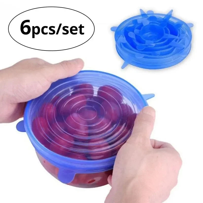 6PCS Reusable Silicone Stretch Lids – Multifunctional Food Bowl Covers for Fresh-Keeping Fruits & Vegetables