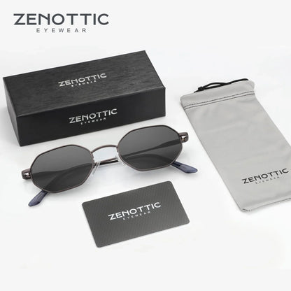 ZENOTTIC Retro Small Polygon Polarized Sunglasses — Metal UV400 Anti-Glare Shades for Men & Women, Driving & Outdoor Eyewear