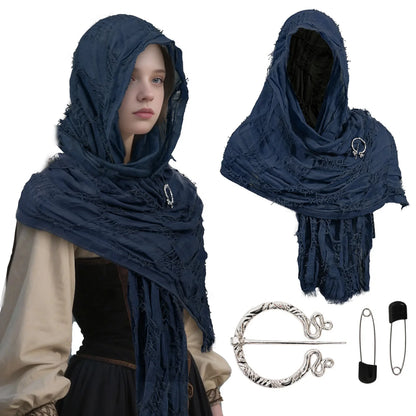 Medieval Pirate Hood Scarf – Retro Black, Brown & Green Cloak Wrap for Renaissance, Halloween & Masquerade Costume
