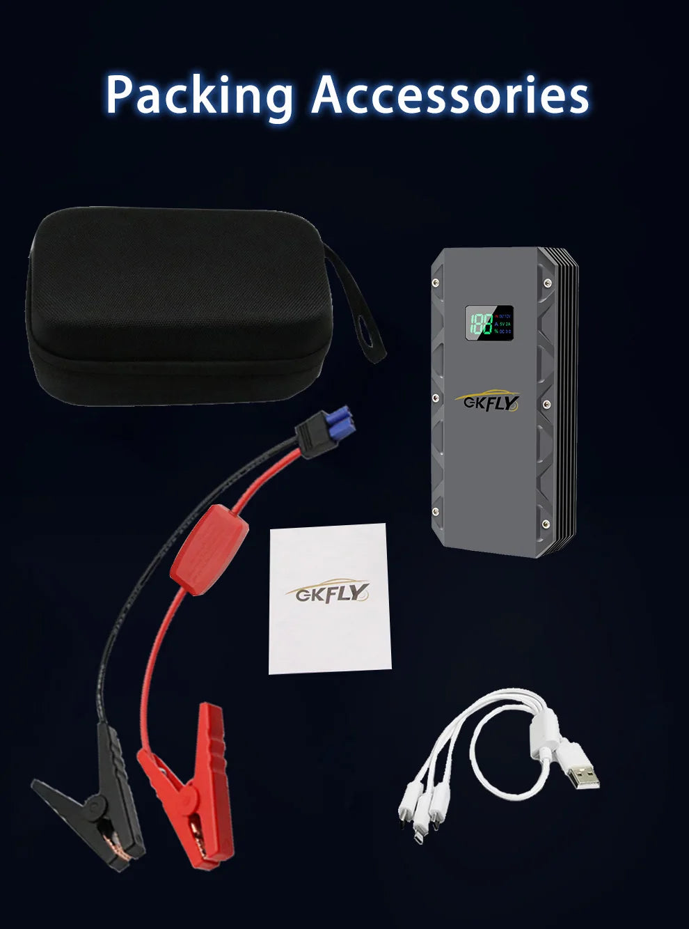 GKFLY 12V Car Jump Starter 18000mAh – 3000A Power Bank & Battery Booster for Petrol & Diesel Cars
