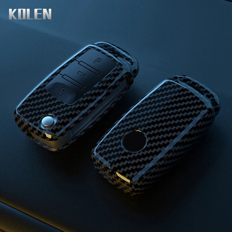 ABS Carbon Fiber Car Key Case Cover for VW, SEAT & Skoda – Fits Polo, Golf, Passat, Beetle, Tiguan, Leon, Altea, Octavia, Kodiaq