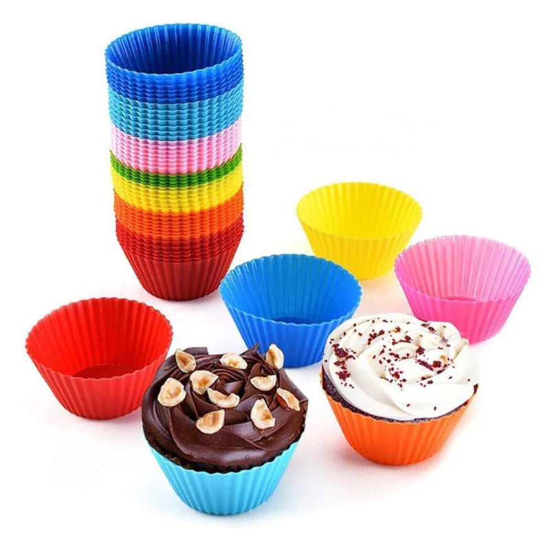 12pcs Silicone Cake Mold Set - Round and Heart Shape Muffin Cupcake Baking Molds - Home Kitchen Bakeware, BPA Free
