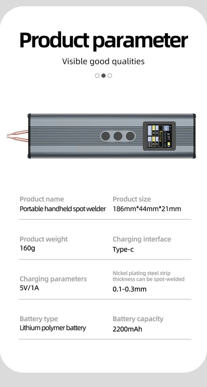 FS01 11-Gear Adjustable Handheld Spot Welder – Battery Welding Tool for 0.3mm Nickel Belt & 18650 Lithium Cells