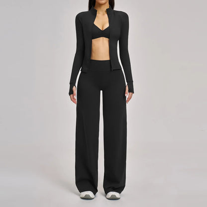 Women’s 2/3PCS Yoga Set – Long Sleeve Sports Bra & High Waist Leggings Gym Workout Tracksuit Fitness Athletic Wear Outfit