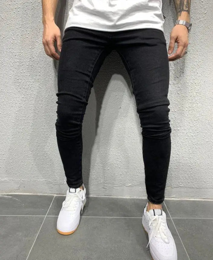 Men’s Retro Washed Stretch Denim Jeans – Slim Fit Zipper Casual Skinny Pencil Pants, Plus Size