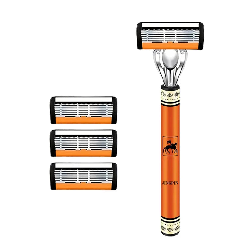Men’s 6-Layer Safety Razor Set – High-Quality Stainless Steel Shaver with Replaceable Blades
