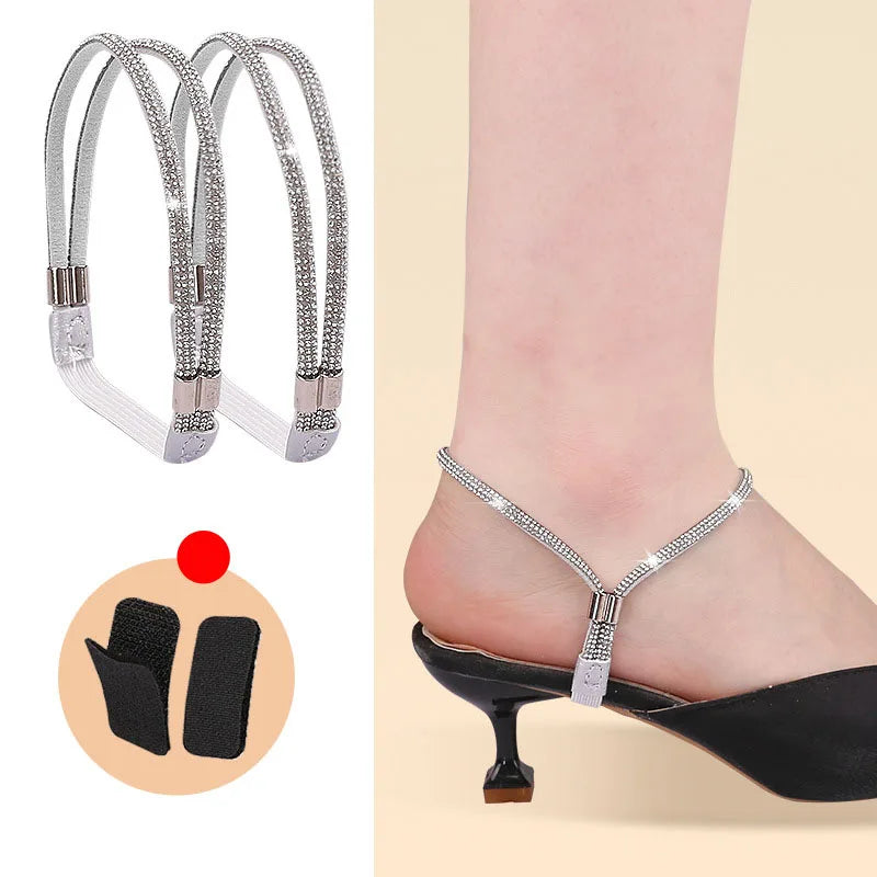 Diamond Shoelaces Anti-Drop High Heels Shoe Band for Women - Elastic Fixing Belts with Rhinestone - Heel Straps Belt Drill