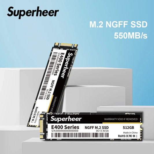 SUPERHEER M.2 SATA SSD – 512GB SATA3 Solid State Drive, 128GB/256GB/1TB/2TB NGFF 2280 Hard Disk for Laptop & Notebook