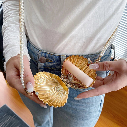 New Summer Lipstick Crossbody Bag - Fashion Pearl Mini Purse, High Quality Gold Shell Designer Shoulder Bag for Women