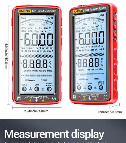 ANENG 681 Rechargeable Digital Multimeter — Professional Non-Contact AC/DC Voltage & Current Tester with LCD Screen
