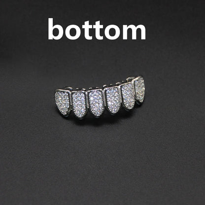 HipHop CZ Teeth Set – Unisex Gold & Silver Top/Bottom Mouth Caps, Removable Dental Fashion Jewelry