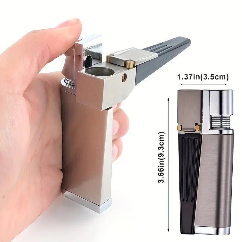Hot Oblique Free Fire Torch Lighter – Metal Keychain Cigar & Cigarette Lighter with Grinding Wheel, Creative Gadget for Men