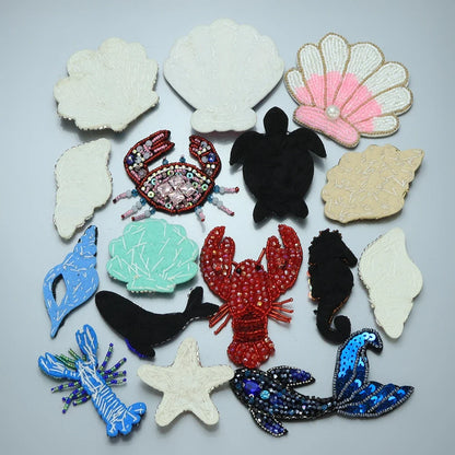3D Handmade Ocean Animal Patches - Beaded Seahorse Crab Starfish DIY Sewing Accessories & Craft Ornaments