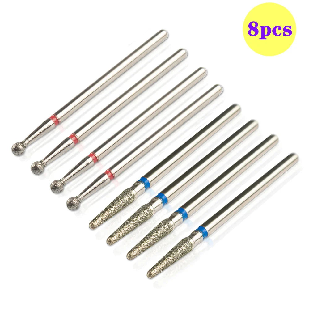 8pcs Diamond Nail Drill Bit Set - Rotary Electric Milling Cutters for Pedicure, Manicure, Cuticle Burr & Nail Tools Accessories