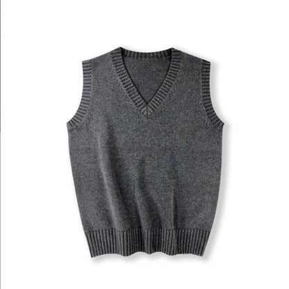 Unisex Sleeveless Sweater Vest – V-Neck Preppy Knitted Jumper for Women & Men, Retro Spring Fashion