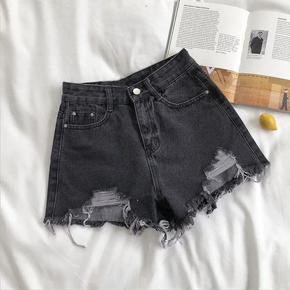 Women's High-Waist Denim Shorts – Summer Korean Y2K Cowboy Style with Tassels & Pockets