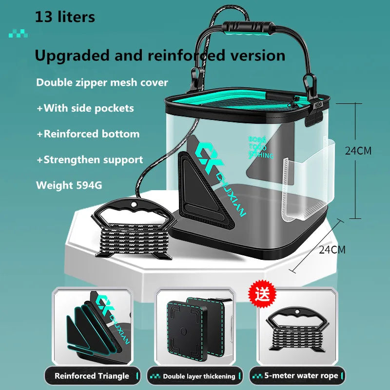 13L Foldable EVA Live Fish Bucket – Thickened Portable Water Tank for Fishing Gear and Accessories