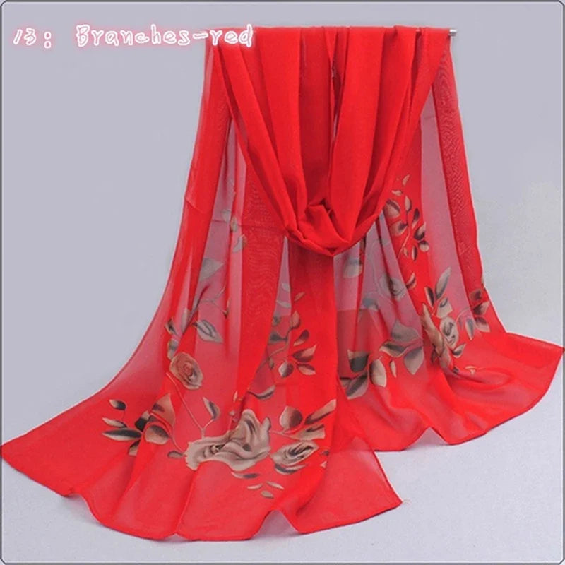 Women’s Chiffon Scarf – Long Butterflies & Branch Pattern Shawl, Elegant Versatile Retro Fashion Accessory