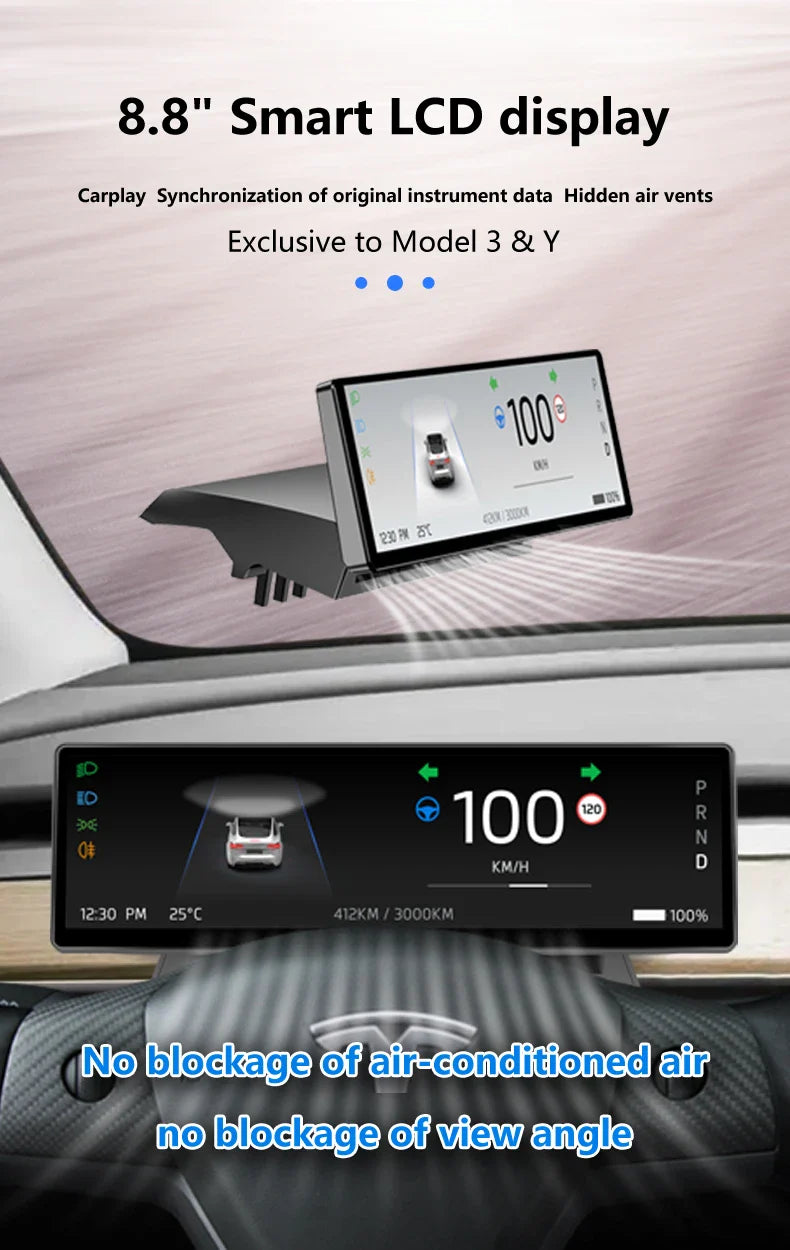 Carbar 8.8" Smart Dashboard Touch Screen – Wireless CarPlay & Android Auto for Tesla Model 3 & Y, Free Air Vent Camera