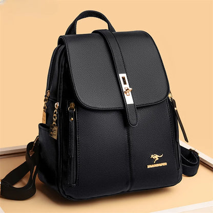 Luxury Leather Backpack for Women - Vintage Black Daypack, Casual School Bag for Girls, Mochila Rucksack Style