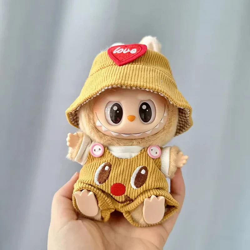 17cm Mini Plush Doll Clothes — Kpop EXO Labubu I & II Idol Doll Outfit Set, Overalls for Sitting & Party, Doll Accessories Gift