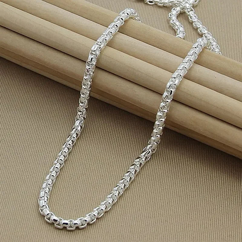 925 Sterling Silver 4mm Round Box Chain Necklace & Bracelet Set — 45–60cm Jewelry for Women, Men, and Boys, Wedding & Engagement Charm